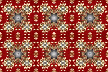 Raster klasik barok çiçeksiz altın desenli. Lüks, kraliyet ve Viktorya dönemi konsepti. Süslü dekorasyon. Altın elementlerle kahverengi ve kırmızı renklerde altın desen.