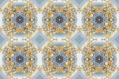 Kusursuz ortaçağ çiçek deseni. Raster illüstrasyonu. Bej ve gri renklerde altın. Doğum günü kartı, davetiye ya da afiş için iyidir. Dekoratif simetri arabesk.