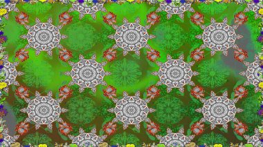 Raster illüstrasyonu. Çiçekler, dallar, bitkiler ve çiçekler. El çizimi. Güzel kumaş deseni.