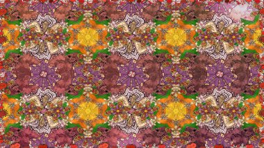 Asya tekstil tarzında. Kahverengi renkli çiçekler. Kusursuz çiçek deseni. Raster illüstrasyonu. Raster illüstrasyonu.