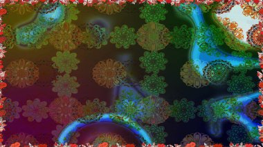 Çiçekli kusursuz retro desen. Yeşil renkli çiçekler. Düz Çiçek Elementleri Tasarımı. Renkli Yaz Temalı Kusursuz Arkaplan.