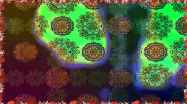 Renkli Bahar Temalı Kusursuz Arkaplan. Kusursuz çiçek deseni. Asya tekstil tarzında. Kahverengi renkli çiçekler. Düz Çiçek Elementleri Tasarımı. Raster illüstrasyonu.