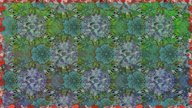 Raster illüstrasyonu. El çizimi. Çiçekli, yapraklı, çiçeksiz çiçek desenli..