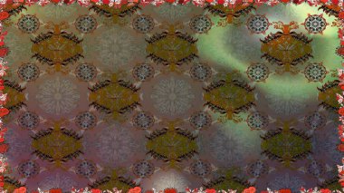 El çizimi. Çiçekli, yapraklı, çiçeksiz çiçek desenli. Raster illüstrasyonu.