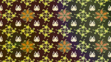 Çiçekli karalama şeklinde Raster çiçek deseni. Yumuşak, bahar çiçekli arka plan. Kahverengi renkte çiçekler.