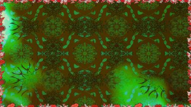 Elle boyanmış suluboya, dikişsiz çiçekler ve bitkiler. Yeşil renkte çiçekler.