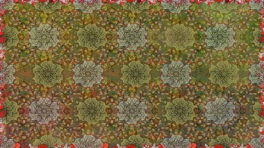 Raster illüstrasyonu. Yaprak ve çiçeklerin suluboya boyası, kahverengi renklerde pürüzsüz desen. Yumuşak, bahar çiçekleri kahverengi renklerde.