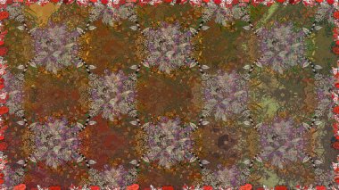 Raster. Düz Çiçek Elementleri Tasarımı. Renkli Bahar Teması Kusursuz Arkaplan.