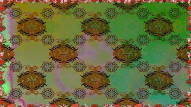 Küçük çiçekteki sevimli çiçek deseni. Bir sürü yeşil ve soyut çiçekli tropik, pürüzsüz bir desen. Varicologreen raster kusursuz illüstrasyon.