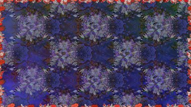 Renkli Bahar Temalı Kusursuz Arkaplan. Mor renkli çiçekler. Düz Çiçek Elementleri Tasarımı. Sevimli çiçek raster deseni.