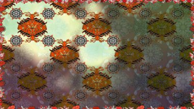 Raster illüstrasyonu. Düz Çiçek Elementleri Tasarımı. Çiçekli, suluboya desenli kusursuz çiçek deseni. Kahverengi renkli çiçekler. Renkli Bahar Teması Kusursuz Arkaplan.