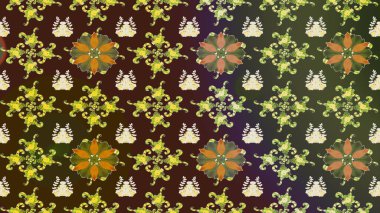 Çiçekli karalama şeklinde Raster çiçek deseni. Yumuşak, bahar çiçekli arka plan. Kahverengi renkte çiçekler.