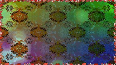 Modern çiçek arkaplanı. Moda baskıları için zarif bir şablon. Halk tarzı. Parlak renkli çiçekleri ve yeşil yaprakları olan, kusursuz çiçek desenleri..