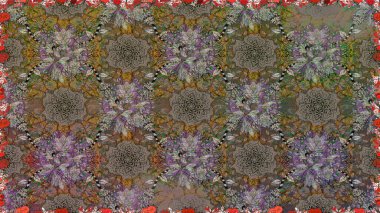 Klasik taslak çizimi. Raster çiçek izi. Raster Yumuşak kumaş deseni. Çiçekli, kahverengi, pürüzsüz desen.