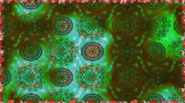 Asya tekstil tarzında. Düz Çiçek Elementleri Tasarımı. Kusursuz çiçek deseni. Raster illüstrasyonu. Renkli Bahar Temalı Kusursuz Arkaplan. Güzel kumaş deseni.