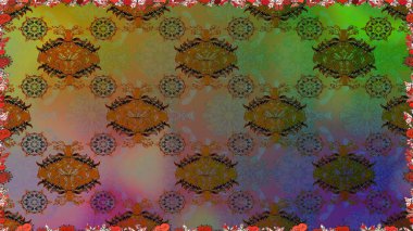 Kumaş, tekstil, duvar kağıdı baskısı için. Eski usul. Kusursuz bir geçmişi var. Raster illüstrasyonu. Miles Fleur, süslü püslü bir süs. Tomurcukları papatya çiçekleri olan sevimli bir çiçek deseni..