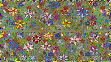 Tekstil, kumaş, ambalaj, hatıra defteri için hoş bir çiçek arkaplanı. El çizimi çiçekli, pürüzsüz bir desen. Yeşil arka planda. Çocuksu tasarım.