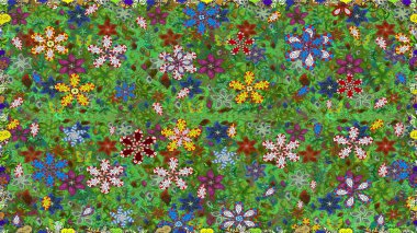 Yeşil renkte etnik çiçeklerle kusursuz bir desen. Asya Tekstil 'inde Raster Çiçek İllüstrasyonu.