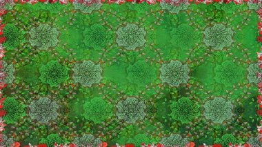 Yeşil renkte şirin çiçekler. Raster illüstrasyonu. Moda baskısı, albüm, ambalaj kağıdı ve duvar kağıdı için zarif dekoratif süslemeler. Küçük çiçekli basit, pürüzsüz desen..