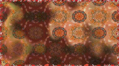 Raster illüstrasyonu. Şirin çiçekli kusursuz desen ve kahverengi renklerde yapraklar, suluboya çiçek deseni, duvar kağıdı, kart veya kumaş için fayanslı.