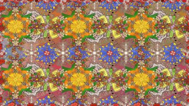 Raster. Kahverengi renkte güzel çiçekler, suluboya desenli, duvar kağıdı, kart ya da kumaş için fayanslı desenler..