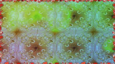 Raster illüstrasyonu. Küçük çiçekli kusursuz yay deseni. Suluboya tarzında yeşil renkler üzerine.