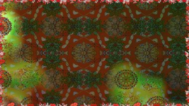 Elle boyanmış suluboya, dikişsiz çiçekler ve bitkiler. Kahverengi renkte çiçekler.