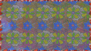 Kusursuz süs izi. Etnik Mandala havlusu. Tebrik kartı geçmişi, boyama kitabı, arkaplan ve tekstil için kullanılabilir. Raster Henna tarzı. Sınır Hindistan çiçek desenli paisley patentli.