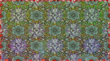 Modern gelişim yeşil raster arka plan duvar kâğıdı illüstrasyonu klasik çizgili, desenli desenli çiçekler, çiçekli süsler. Çiçekli el, pürüzsüz desen..