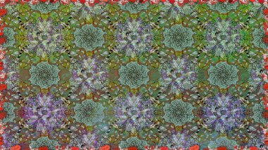 Modern gelişim yeşil raster arka plan duvar kâğıdı illüstrasyonu klasik çizgili, desenli desenli çiçekler, çiçekli süsler. Çiçekli el, pürüzsüz desen..