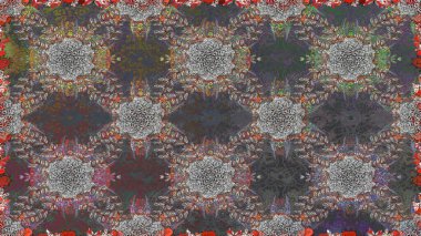 Raster deseni. Patlayan çiçekler soyut olarak yerleştirilmiş. Gri renklerde bahar çiçekleri. Raster illüstrasyonu.