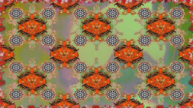 Yeşil kıvırcık çiçekler yeşil renkte şekillenir. Klasik çiçek tasarımı elementleri. Raster illüstrasyonu.