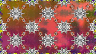 Çiçekli, kusursuz bir arkaplan. Renkli Bahar Temalı Kusursuz Arkaplan. Çocuk stili. Düz Çiçek Elementleri Tasarımı.