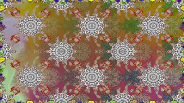 Kusursuz bir arka plan modeli. Yapraklı çiçekler ve kahverengi renkli papatya çiçekleri. Raster - stok.