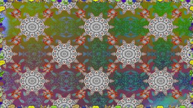 Raster hisseleri. Kusursuz bir arka plan modeli. Suluboya, elle çizilmiş. Yeşilde çiçekler.