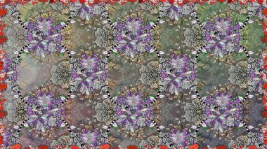 Raster illüstrasyonunda kusursuz çiçek deseni. Gri renkli çiçekler.