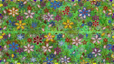 Kusursuz desenli, yeşil renkli parlak çiçekli halı..