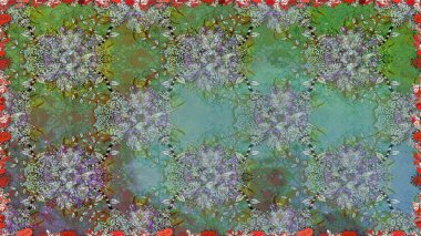 Yeşil renkli Asya tekstili. Kusursuz çiçek deseni. Raster illüstrasyonu.