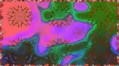 Yeşil renkler ve parlak çiçekler üzerinde soyut, pürüzsüz desen. Küçük çiçekte hoş bir çiçek deseni var. Çiçek elementli zarif raster dokusu..