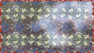 Renkli Yaz Temalı Kusursuz Arkaplan. Gri renkli çiçekler. Düz Çiçek Elementleri Tasarımı. Raster illüstrasyonunda kusursuz çiçek deseni.