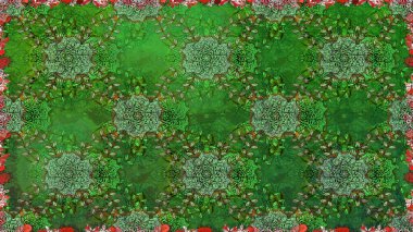 Düz Çiçek Elementleri Tasarım Raster illüstrasyonu. Yeşil renkli çiçekler. Renkli Bahar Temalı Kusursuz Arkaplan. Çiçeksiz desenli arka plan.