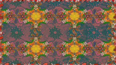 Raster illüstrasyonu. Kusursuz çiçek deseni. Kahverengi renkli Asyalı tekstil.