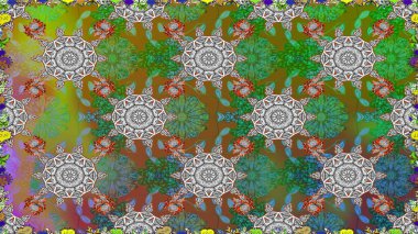 Yumuşak, yeşil renkli yaz çiçekleri. Çiçekli karalama şeklinde Raster çiçek deseni. Raster illüstrasyonu.