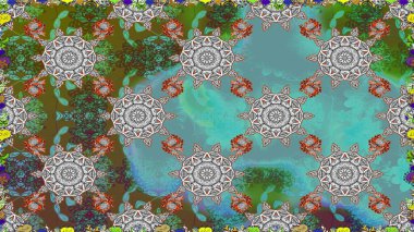 Kusursuz bir mahsul. Renkli Bahar Temalı Kusursuz Arkaplan. Raster Şirin kumaş deseni. Düz Çiçek Elementleri Tasarımı.