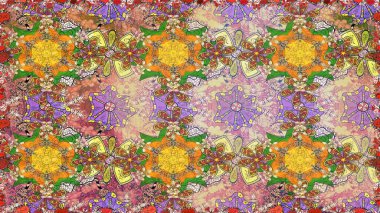 Raster illüstrasyonu. Tarafsız renklerde Asya tekstil tarzında. Kusursuz çiçek deseni.