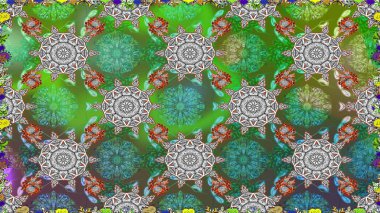 Kumaş desenli papatya çiçeği detayı. Yeşil renkte çiçekler.