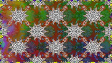 Etnik Mandala havlusu. Kusursuz süs izi. Sınır Kızılderili çiçekli paisley patten. Tebrik kartı geçmişi, boyama kitabı, arkaplan ve tekstil için kullanılabilir. Raster Henna tarzı.