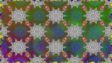 Raster illüstrasyonu. Yeşil renklere karalamalar çizen kusursuz çiçek deseni.