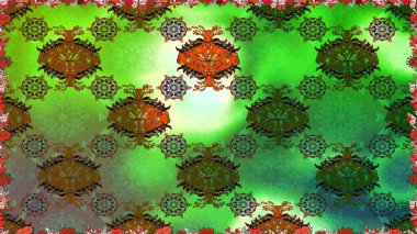 Raster illüstrasyonu. Yeşil renklerde. Yeşil renkte yeşil papatya deseni.