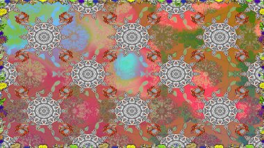 Gri renkli Asya tekstili. Kusursuz çiçek deseni. Raster illüstrasyonu.